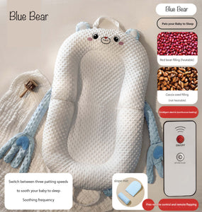 Baby Bed with a Patting Feature to Caress your baby to sleep, with Mother-like hugs to relieve stress and separation anxiety. Soft and Cuddly for a good night's Sleep. Includes mats to top baby rolling.